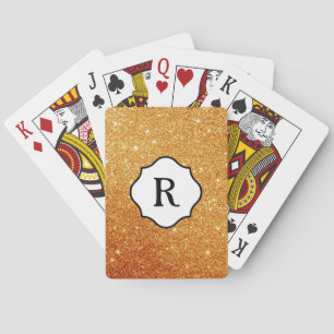 Jeu De Cartes Monogramme noir sur fond pailleté orange doré