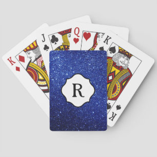 Jeu De Cartes Monogramme noir sur paillettes de bleu foncé brill