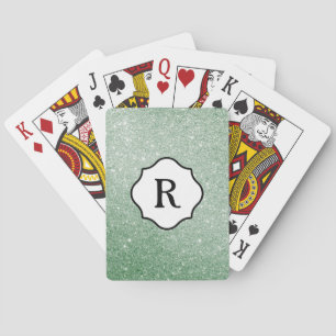 Jeu De Cartes Monogramme noir sur paillettes vert de mer scintil