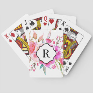 Jeu De Cartes Monogramme noir sur un bouquet de lavis rose gras