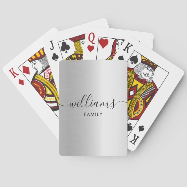 Jeu De Cartes Monogramme Nom de famille Faux Silver (dos)
