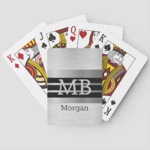 Jeu De Cartes Monogramme/Nom DIY Bk/Rayures Argentées Argent Bro