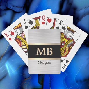 Jeu De Cartes Monogramme/nom en 3D or, rayures or, noir/argent
