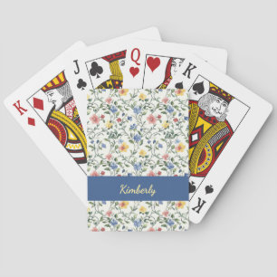 Jeu De Cartes Monogramme Nom Fleur Sauvage Aquarelle Jaune Bleu
