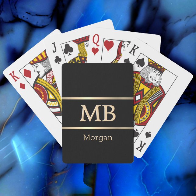 Jeu De Cartes Monogramme/Nom Or 3D, Rayures Dorées, Noir (Créateur téléchargé)