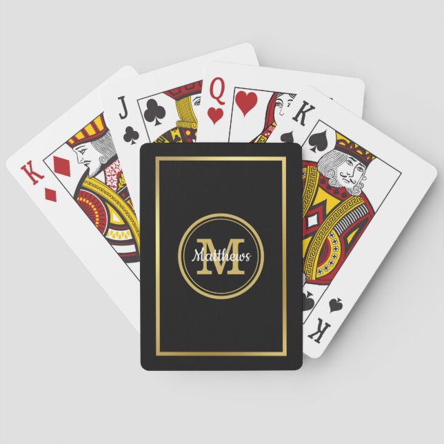 Jeu De Cartes Monogramme & nom or et noir (dos)