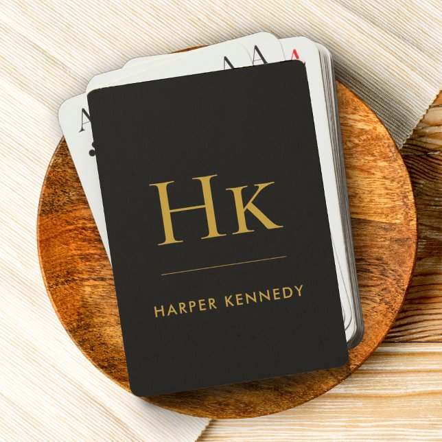 Jeu De Cartes Monogramme | Nom personnalisé personnalisé Or Noir (Créateur téléchargé)