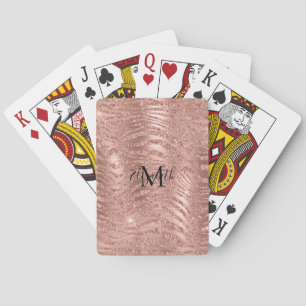 Jeu De Cartes Monogramme Nom Rose Gold Pailleté Imprimé Animal