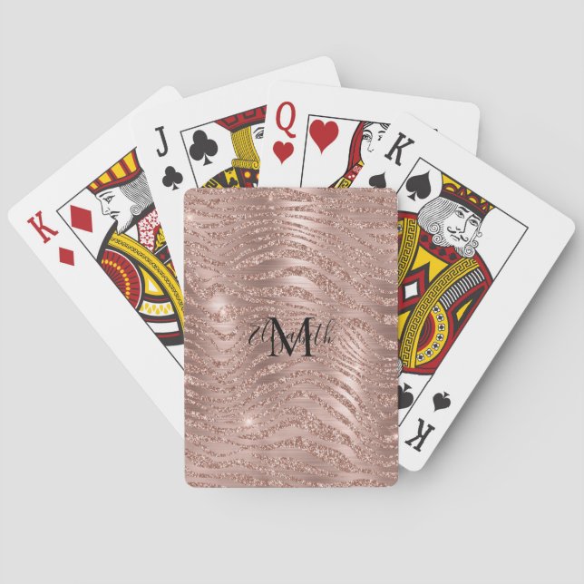 Jeu De Cartes Monogramme Nom Rose Gold Pailleté Imprimé Animal  (dos)
