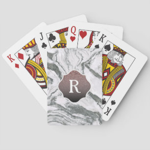 Jeu De Cartes Monogramme ombré pailleté or rose, marbre gris aud
