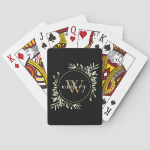 Jeu De Cartes Monogramme Or Doré Chic Script Noir