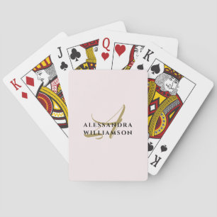 Jeu De Cartes Monogramme Or Nom Noir Pastel Rose Minimaliste 