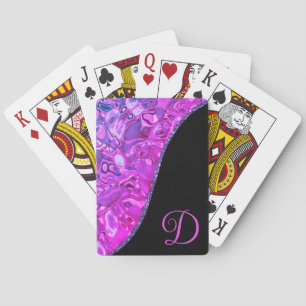 Jeu De Cartes Monogramme Pailleté Rose Chaud Noir Violet Élégant