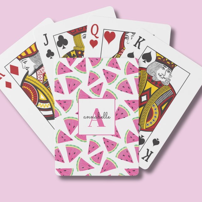 Jeu De Cartes Monogramme Pastèque Tropicale (Tropical watermelon pattern personalized playing cards)
