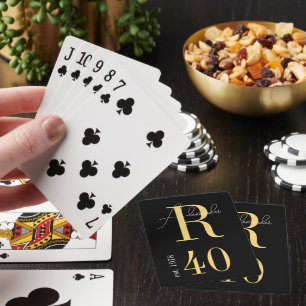 Jeu De Cartes Monogramme personnalisé 40e anniversaire noir et o