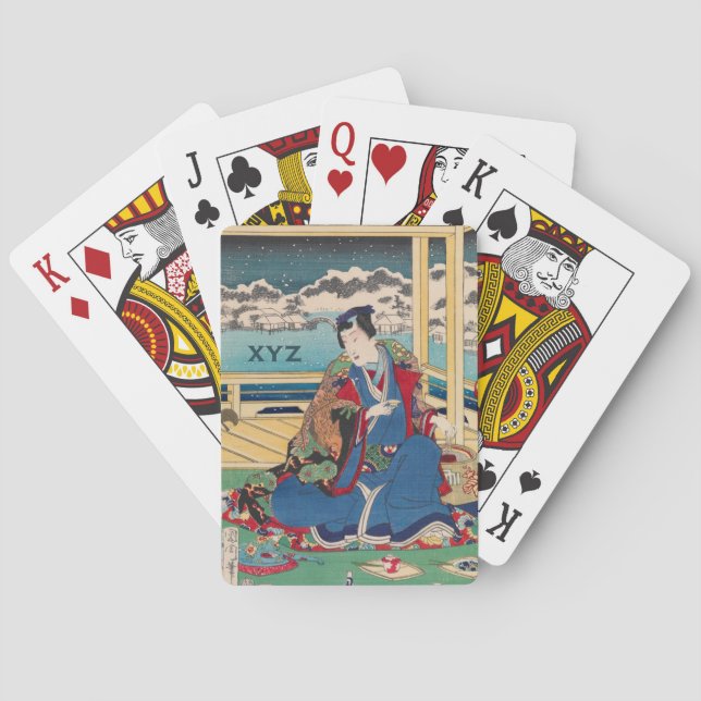Jeu De Cartes monogramme personnalisé art japonais jouant aux ca (dos)