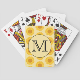 Jeu De Cartes Monogramme personnalisé, avec tournesol jaune.
