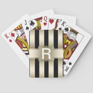 Jeu De Cartes Monogramme personnalisé   Bandes noires et or