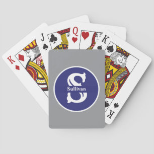 Jeu De Cartes Monogramme personnalisé bleu et gris classique
