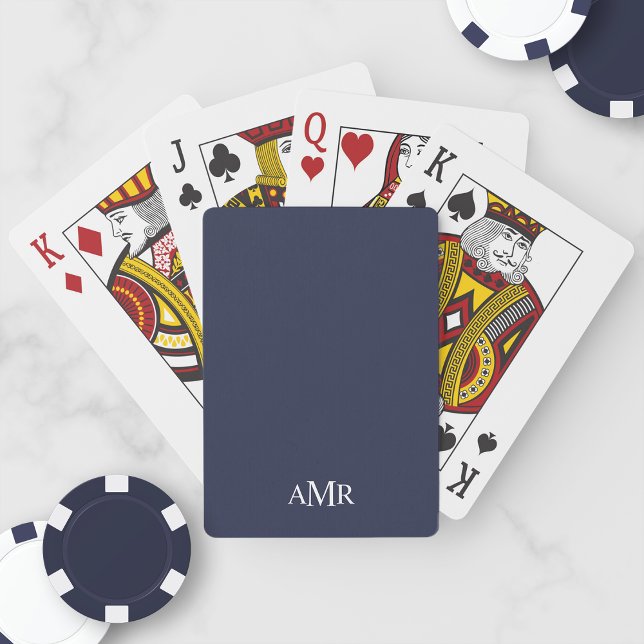 Jeu De Cartes Monogramme personnalisé bleu marine classique (Créateur téléchargé)