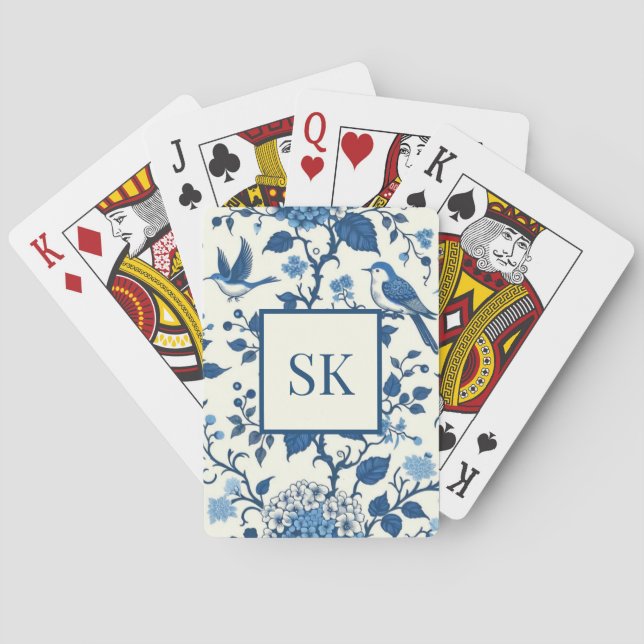 Jeu De Cartes Monogramme personnalisé Chinoiserie Bleu et blanc (dos)