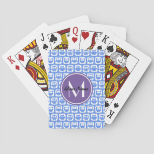 Jeu De Cartes Monogramme personnalisé Chouettes bleues