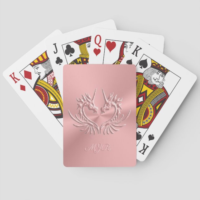Jeu De Cartes Monogramme personnalisé, Coeur de dragon rose (dos)