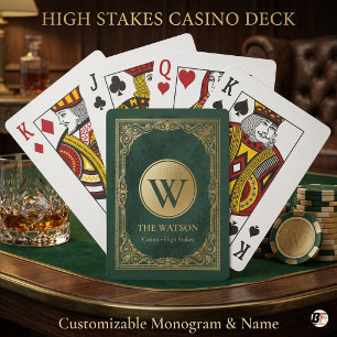 Jeu De Cartes Monogramme personnalisé de casino vert émeraude et