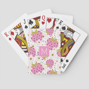 Jeu De Cartes Monogramme personnalisé de fraises roses