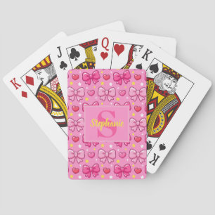 Jeu De Cartes Monogramme personnalisé de noeuds roses Kawaii fém