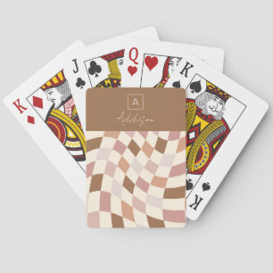 Jeu De Cartes Monogramme Personnalisé Élégant Neutre à Carreaux