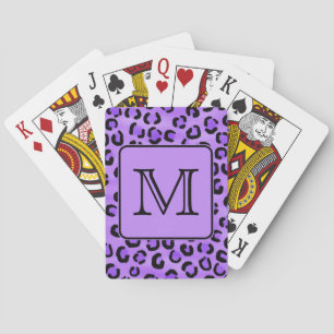 Jeu De Cartes Monogramme personnalisé Empreinte de léopard viole
