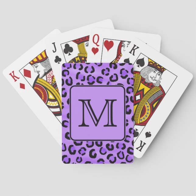 Jeu De Cartes Monogramme personnalisé Empreinte de léopard viole (dos)