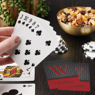 Jeu De Cartes Monogramme personnalisé en simili cuir noir rouge