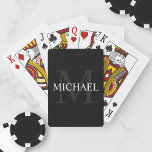Jeu De Cartes Monogramme personnalisé et nom noir<br><div class="desc">Monogramme personnalisé et cadeau de nom caractéristiques personnalisées nom en blanc et monogramme en gris comme arrière - plan, dans le style de police serif classique, sur arrière - plan noir. Parfait comme cadeau de vacances, faveurs de réunion familiale, merci cadeau pour les groomsmen et cadeau pour toutes les occasions...</div>
