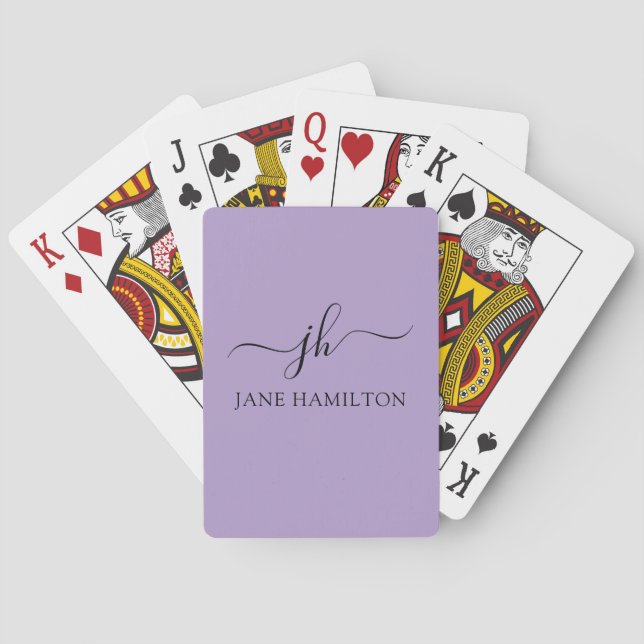 Jeu De Cartes Monogramme personnalisé et nom pourpre (dos)