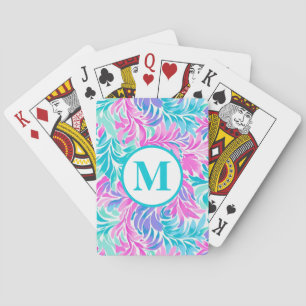 Jeu De Cartes Monogramme personnalisé floral sarcelle rose