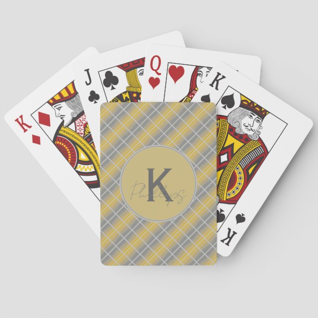 Jeu De Cartes Monogramme personnalisé Gold et Gris Plat (dos)