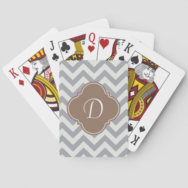 Jeu De Cartes Monogramme personnalisé gris clair Chevron (dos)