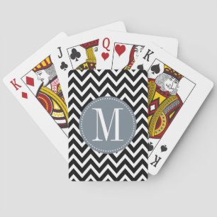 Jeu De Cartes Monogramme personnalisé gris et noir Chevron