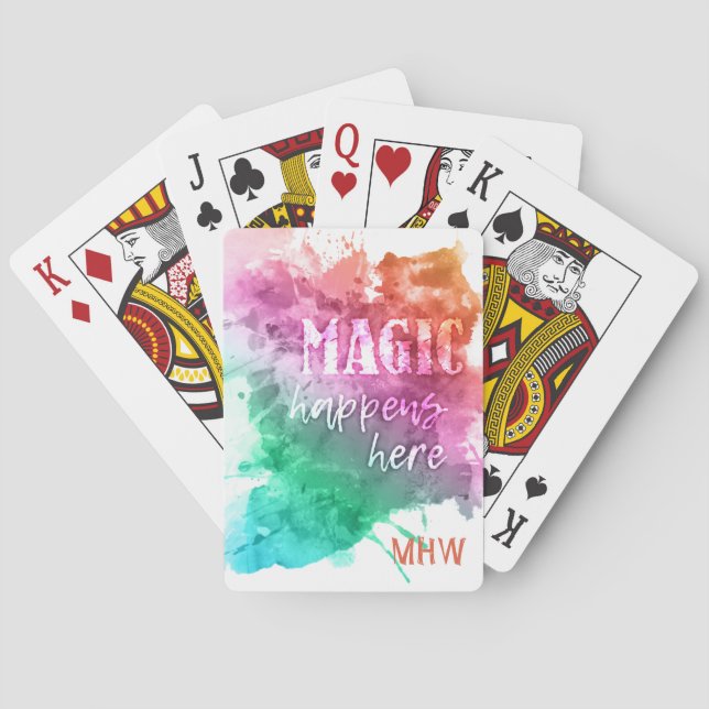 Jeu De Cartes monogramme personnalisé "magique" jouant aux carte (dos)