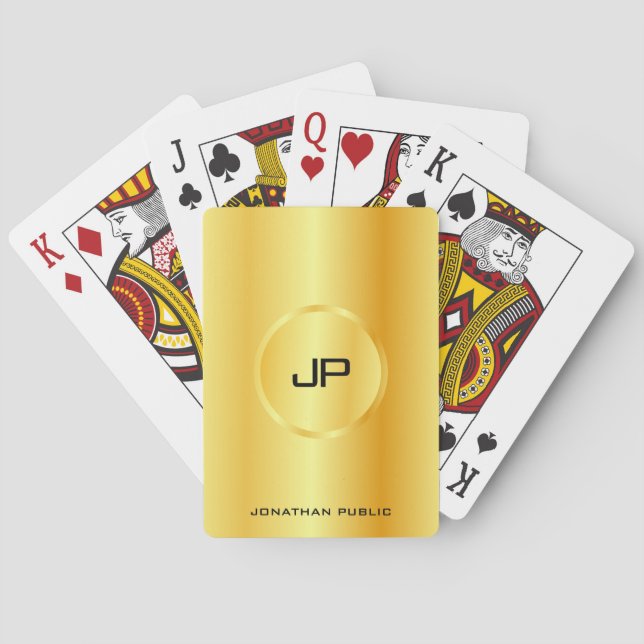 Jeu De Cartes Monogramme Personnalisé Modèle Gold Look moderne (dos)