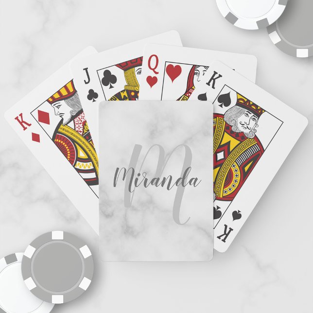 Jeu De Cartes Monogramme personnalisé moderne et Marbre blanc de (Créateur téléchargé)