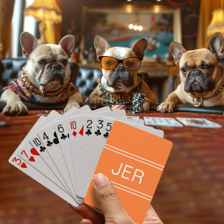 Jeu De Cartes Monogramme personnalisé moderne initial orange