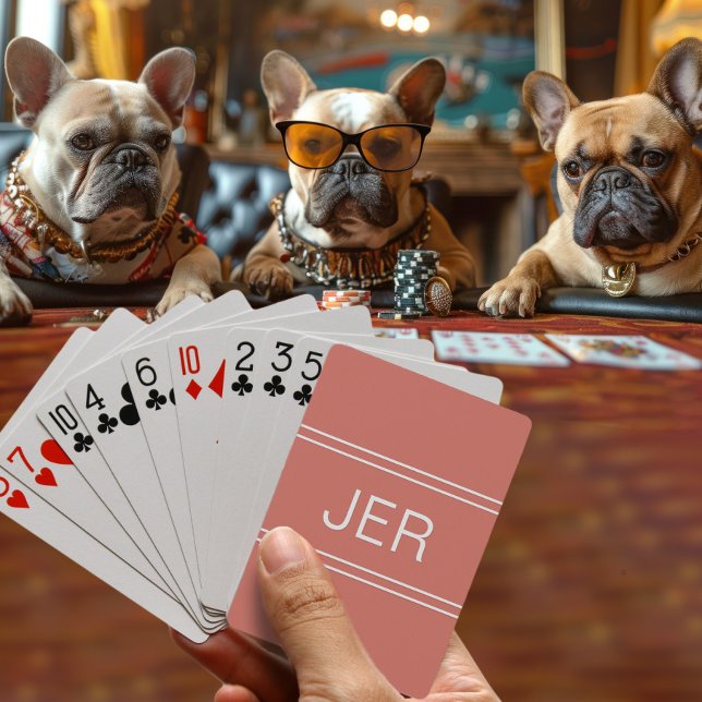 Jeu De Cartes Monogramme Personnalisé Moderne Orange Rouge (Monogram Custom Personalized Modern Orange Red Playing Cards)