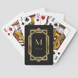 Jeu De Cartes Monogramme Personnalisé Noir et Or | Géométrique