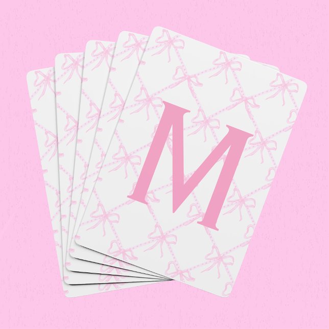 Jeu De Cartes Monogramme Personnalisé Pink Bow, Coquette Plainte (Créateur téléchargé)
