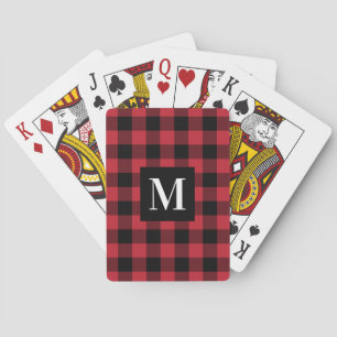 Jeu De Cartes Monogramme personnalisé plaqué de buffle rouge et
