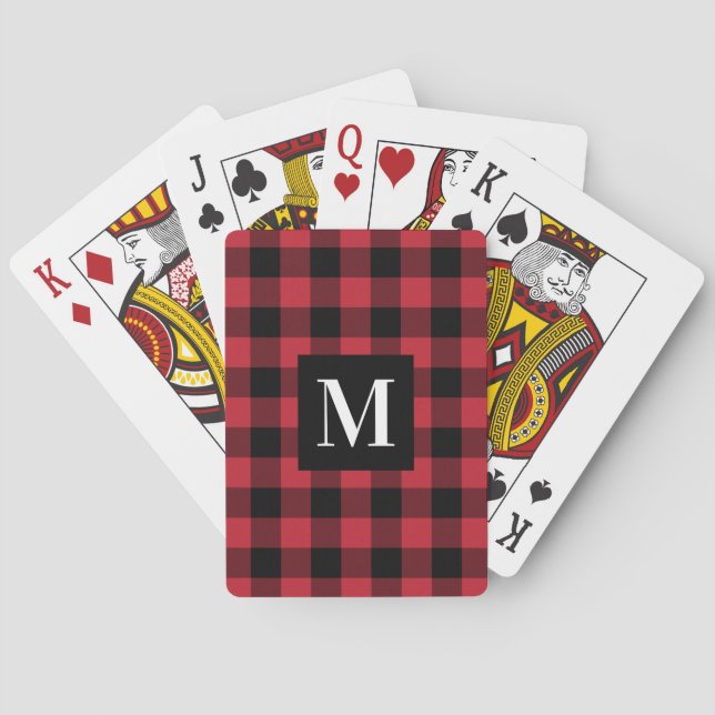 Jeu De Cartes Monogramme personnalisé plaqué de buffle rouge et  (dos)