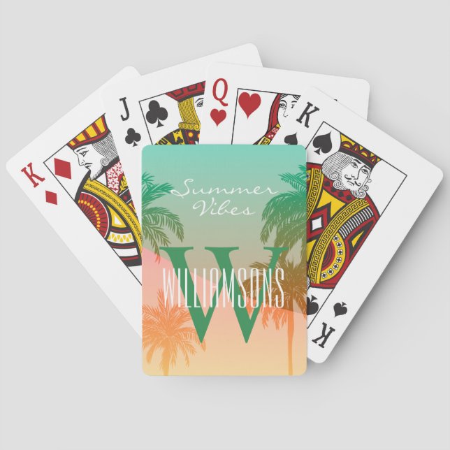 Jeu De Cartes Monogramme personnalisé Vibes d'été Palm Tree (dos)